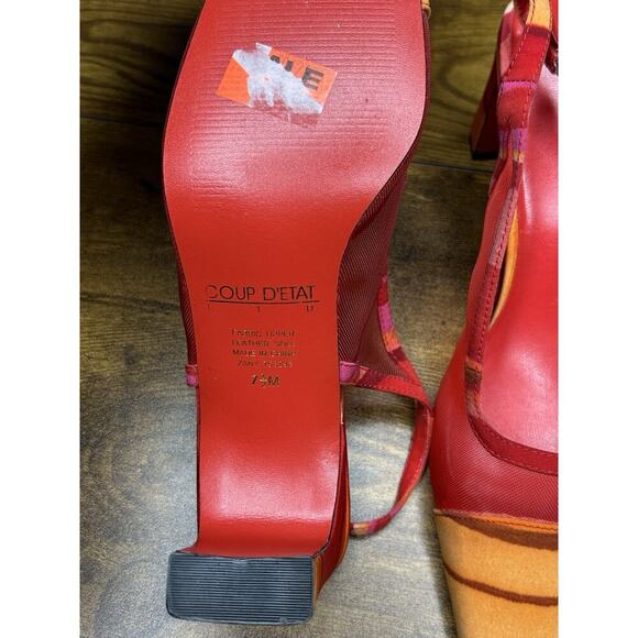 Vintage Coup D’Etat Orange Red Pink Slingback Mesh Slingback Retro Style 7.5 - Picture 6 of 6